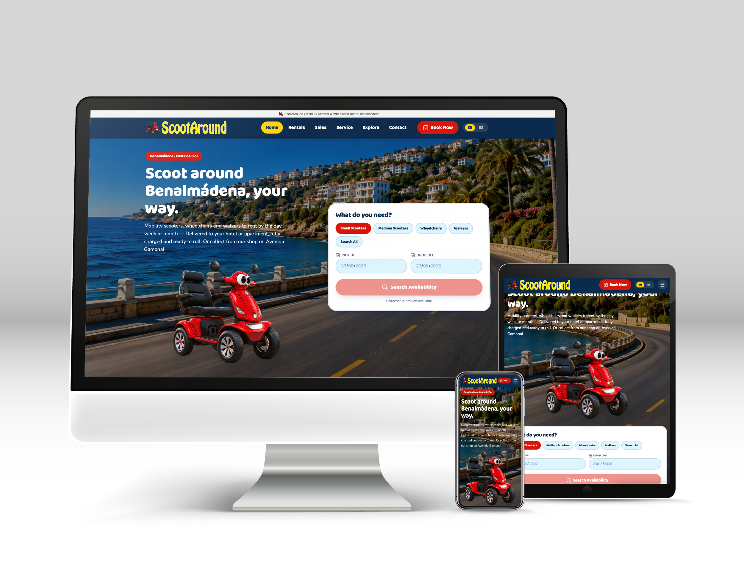 Desktop, tablet and mobile showing responsive website